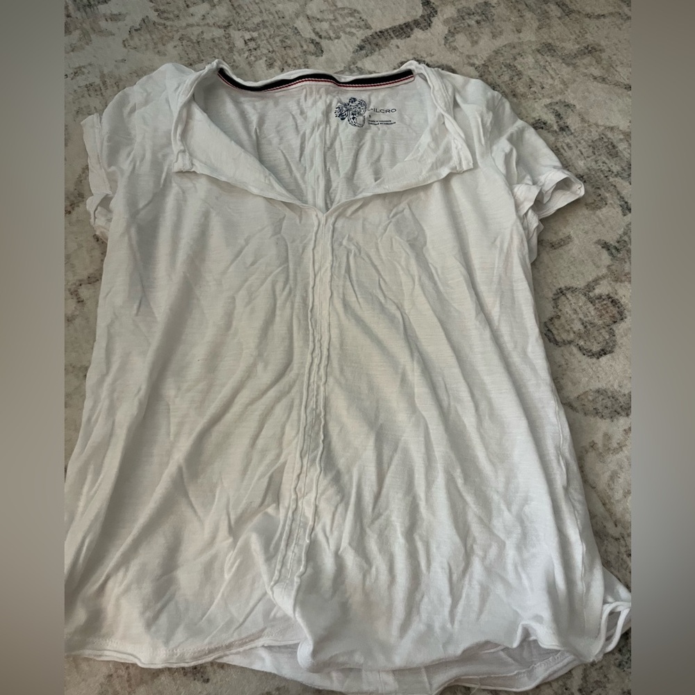 Pilcro White Top with Navy and Red Accents